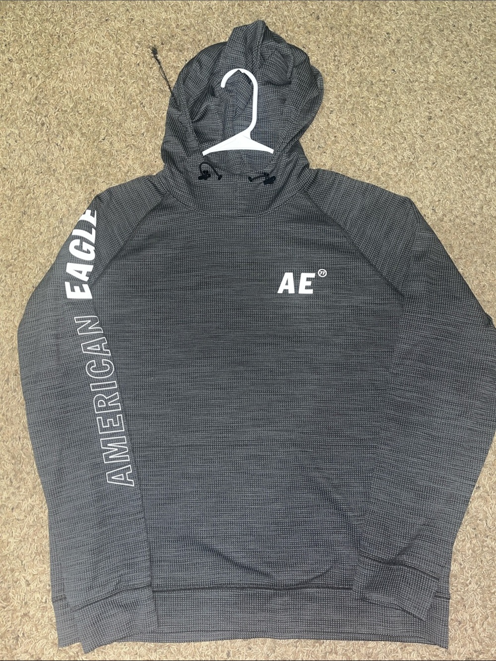 American Eagle Gray AE Hooded Pullover Sweatshirt with Sleeve Logo